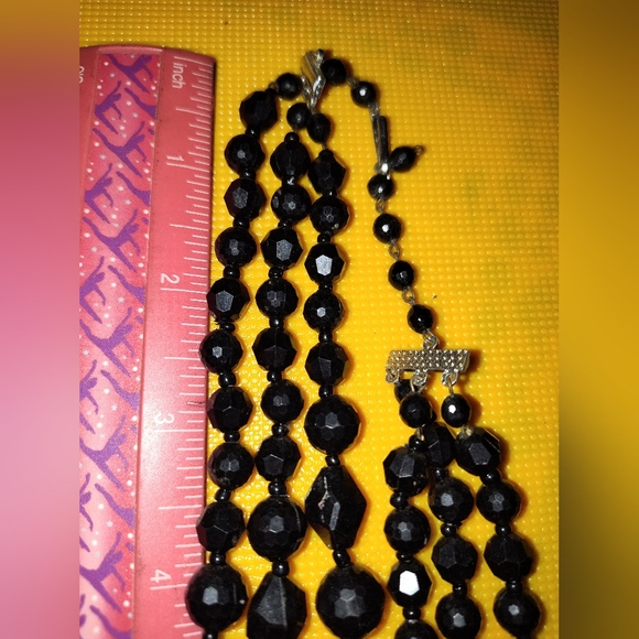 Vintage West Germany triple strand Black Glass beaded necklace - Picture 2 of 3